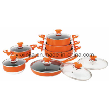 Küchenbedarf 12 PCS Orange Aluminium Non-Stick Coating Kochgeschirr Set